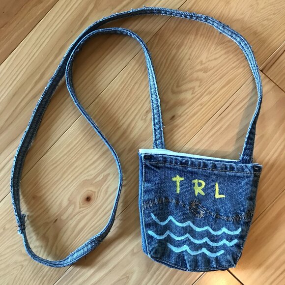 Handmade Crossbody Bag: Recycled Denim Cell Phone Holder, Table Rock Lake Pouch - Picture 9 of 11